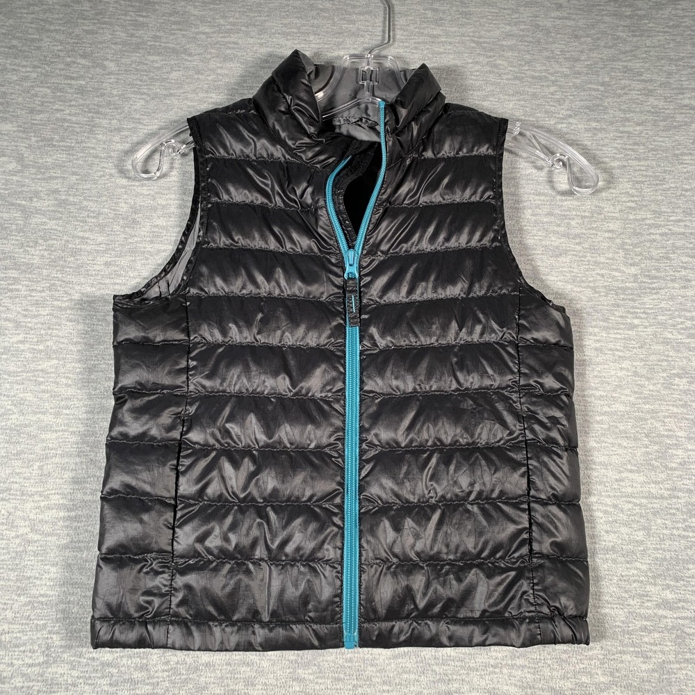 UNIQLO Kids Down Puffer Vest Youth Medium Black Teal Zip Lightweight Packable
